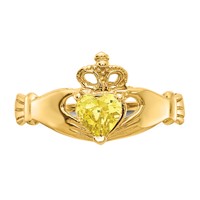 14K Yellow Gold CZ November Birthstone Claddagh Heart Ring view 5