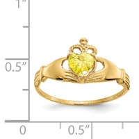 14K Yellow Gold CZ November Birthstone Claddagh Heart Ring view 3