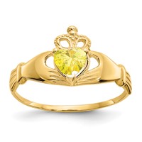 14K Yellow Gold CZ November Birthstone Claddagh Heart Ring view 1