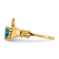 14K Yellow Gold CZ December Birthstone Claddagh Heart Ring view 4