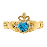 14K Yellow Gold CZ December Birthstone Claddagh Heart Ring view 5