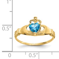 14K Yellow Gold CZ December Birthstone Claddagh Heart Ring view 3