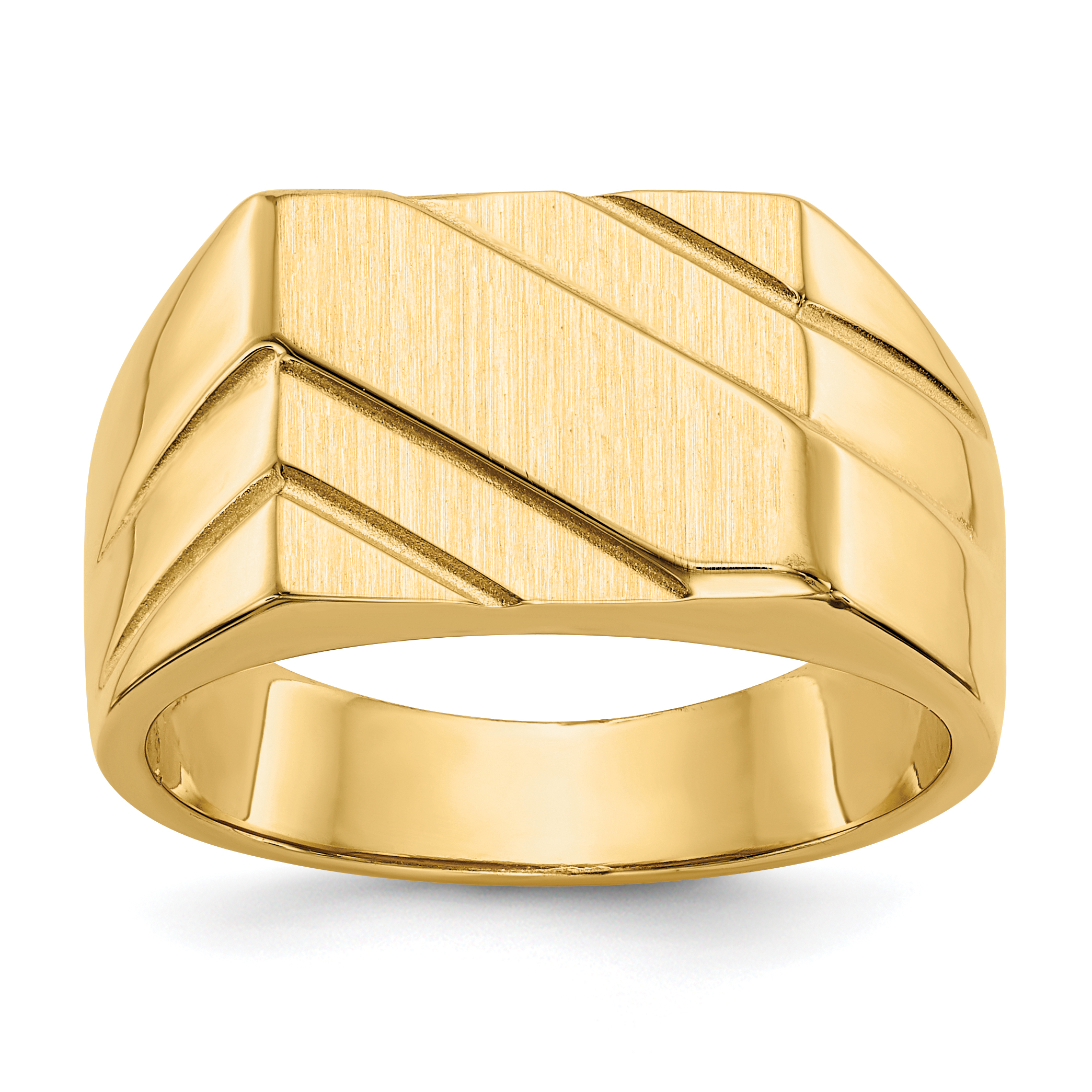 14k 13.0x11.0mm Open Back Diagonal Mens Signet Ring (D1836)