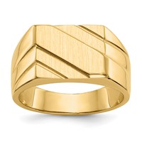 14K Yellow Gold 13.0x 11.0mm Open Back Diagonal Mens Signet Ring view 1