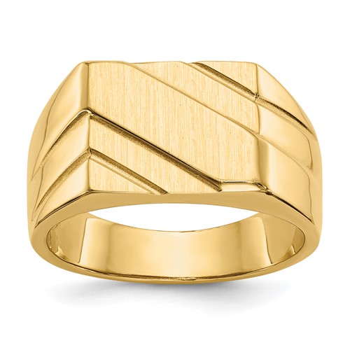 14K Yellow Gold 13.0x 11.0mm Open Back Diagonal Mens Signet Ring