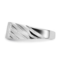 14K White Gold 16.5x 7.5mm Rectangle Stripe Open Back Mens Signet Ring view 3