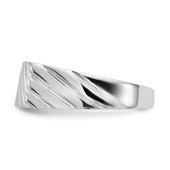 14k White Gold 16.5x7.5mm Rectangle Stripe Open Back Mens Signet Ring