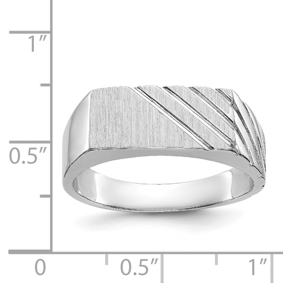 14k White Gold 16.5x7.5mm Rectangle Stripe Open Back Mens Signet Ring