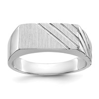 14K White Gold 16.5x 7.5mm Rectangle Stripe Open Back Mens Signet Ring view 1