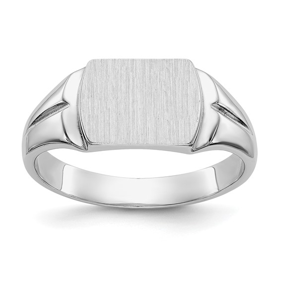 14k White Gold 10.5x8.0mm Cushion Closed Back Signet Ring