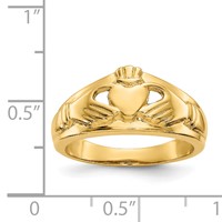 14K Yellow Gold Ladies Polished Claddagh Ring view 3