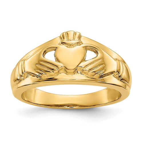 14K Yellow Gold Ladies Polished Claddagh Ring