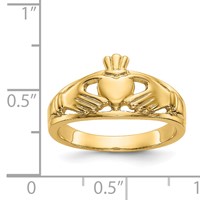 14K Yellow Gold Ladies Polished Claddagh Ring view 3