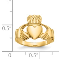 14K Yellow Gold Ladies Polished Claddagh Ring view 3