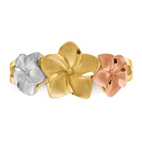 14K Tri-color Three Plumeria Flowers Ring view 5