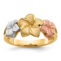 14K Tri-color Three Plumeria Flowers Ring view 1
