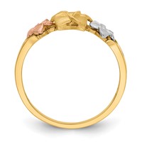 14K Tri-color Three Plumeria Flowers Ring view 2