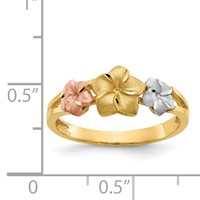 14K Tri-color Three Plumeria Flowers Ring view 3