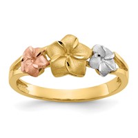 14K Tri-color Three Plumeria Flowers Ring view 1