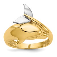 14K Two-tone Polished Dolphin Ring view 1