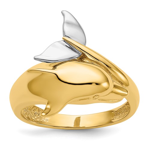 14K Two-tone Polished Dolphin Ring