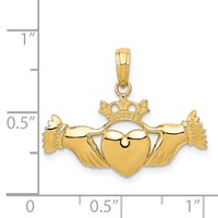 14K Yellow Gold Polished Claddagh Pendant view 3