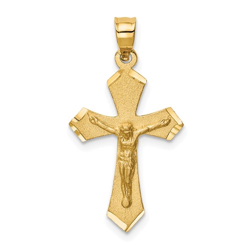 14K Yellow Gold Satin Diamond-cut Crucifix Charm