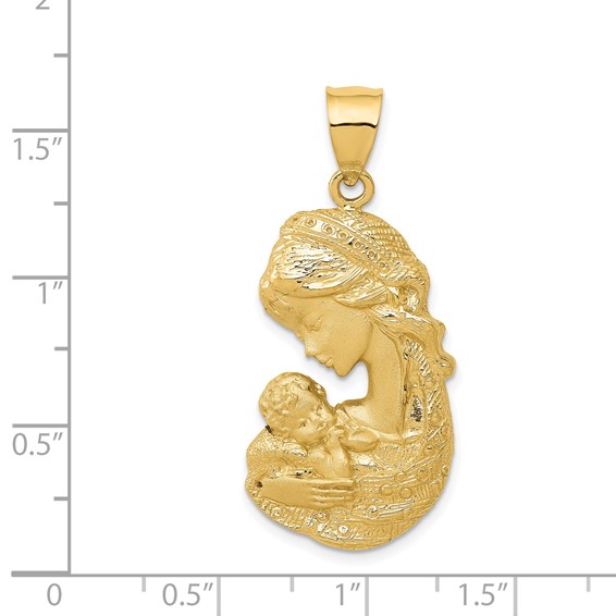 14k Solid Satin and Polished Mother Holding Child Charm