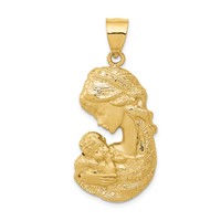 14K Yellow Gold Solid Satin and Polished Mother Holding Child Charm view 1