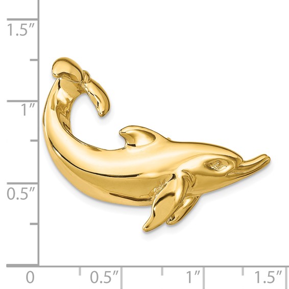 14k Large Polished Dolphin with Tail Up Omega Slide