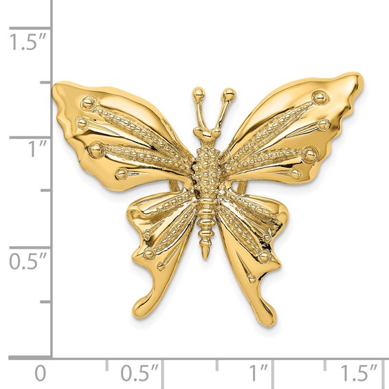 14k Polished and Beaded Butterfly Omega Slide