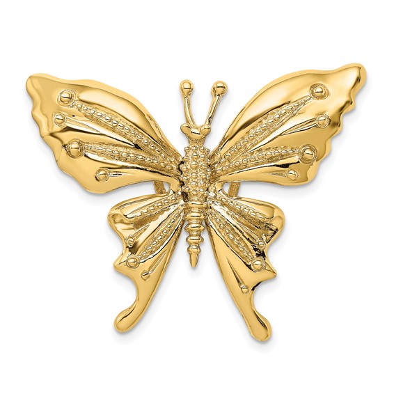 14k Polished and Beaded Butterfly Omega Slide