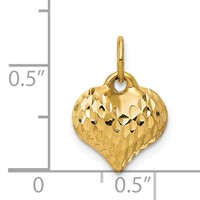 14K Yellow Gold Polished and Textured 3-D Puffed Heart Pendant view 3