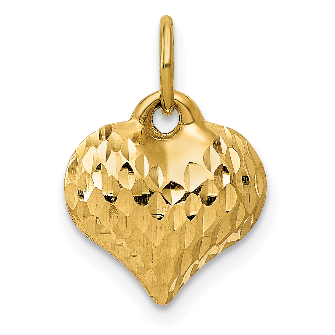 14K Polished and Textured 3-D Heart Pendant (D2887)