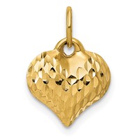 14K Yellow Gold Polished and Textured 3-D Puffed Heart Pendant view 1