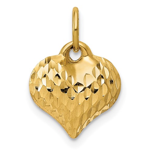 14K Yellow Gold Polished and Textured 3-D Puffed Heart Pendant