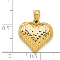 14K Yellow Gold Polished and Textured 3-D Puffed Heart Pendant view 3