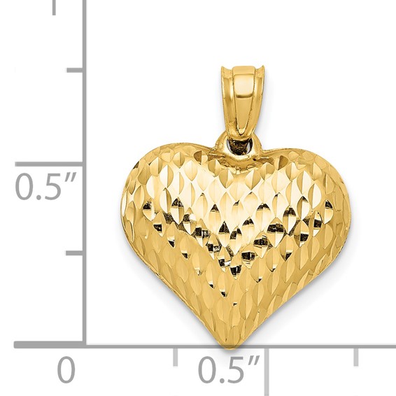Gold Polished and Textured 3D Heart Pendant