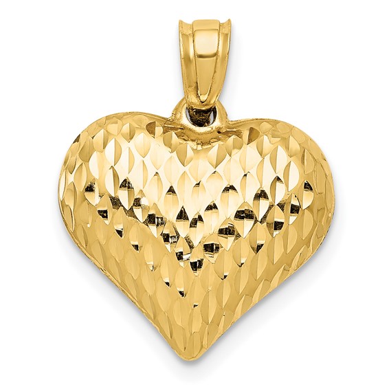 Gold Polished and Textured 3D Heart Pendant