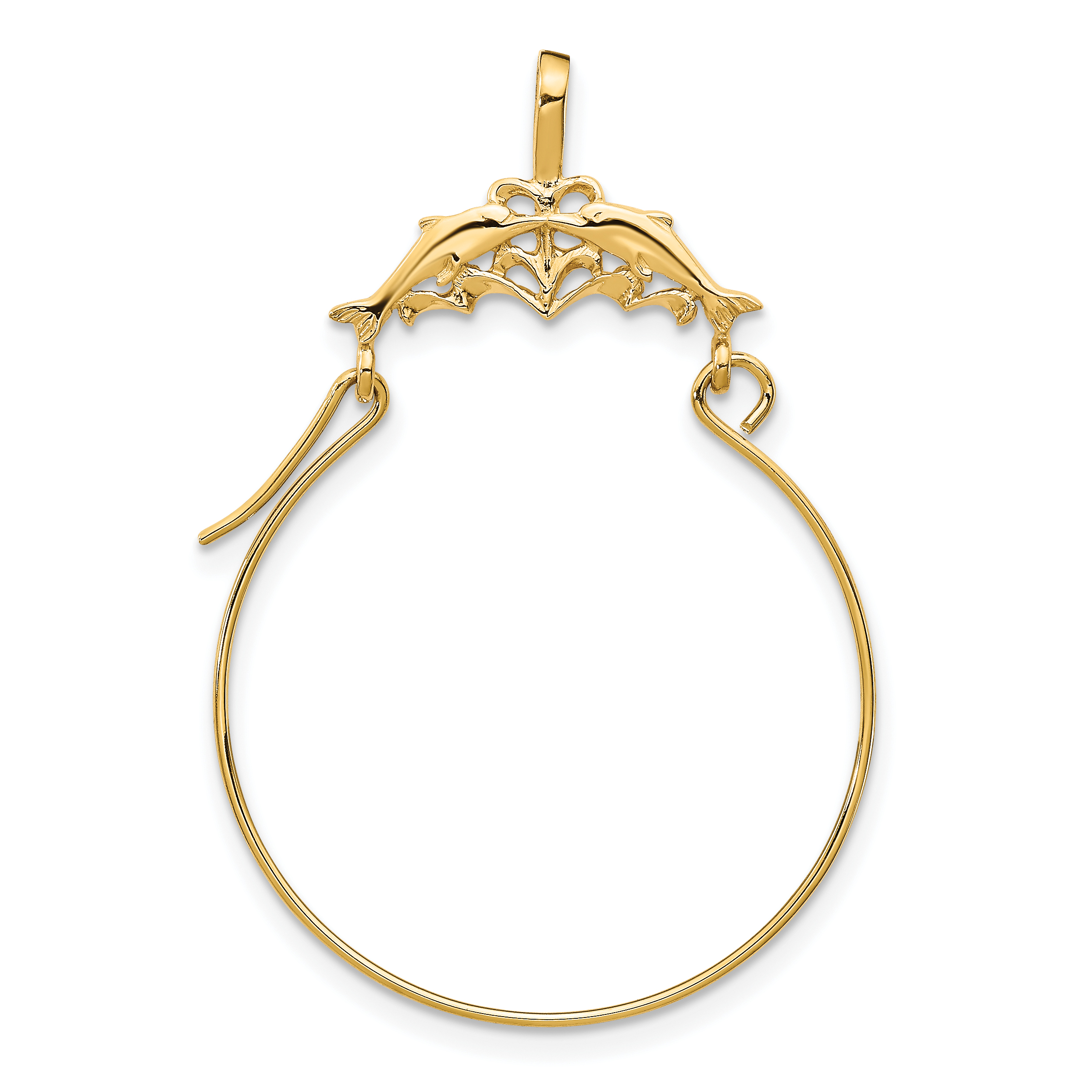 14k Double Dolphins Charm Holder Pendant (D2901)