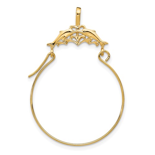 14K Yellow Gold Double Dolphins Charm Holder Pendant