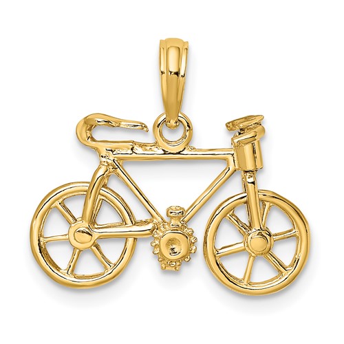 14K Yellow Gold 3-D Bicycle Charm with Moveable Pedals and Wheels