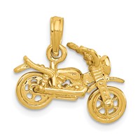 14K Yellow Gold 3-D Motorcycle Pendant with Moveable Wheels view 3