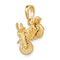 14K Yellow Gold 3-D Motorcycle Pendant with Moveable Wheels view 5