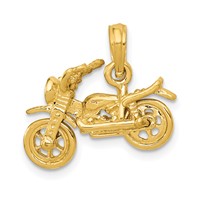 14K Yellow Gold 3-D Motorcycle Pendant with Moveable Wheels view 1