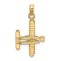 14K Yellow Gold 3-D Bi-Plane Charm with Ribbed Wings view 4