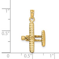 14K Yellow Gold 3-D Bi-Plane Charm with Ribbed Wings view 3