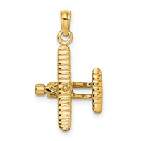 14K Yellow Gold 3-D Bi-Plane Charm with Ribbed Wings view 1