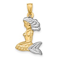 14K Pendant with White Rhodium 3-D Mermaid view 3
