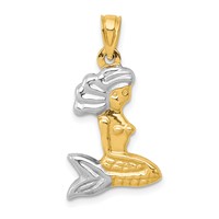 14K Pendant with White Rhodium 3-D Mermaid view 1